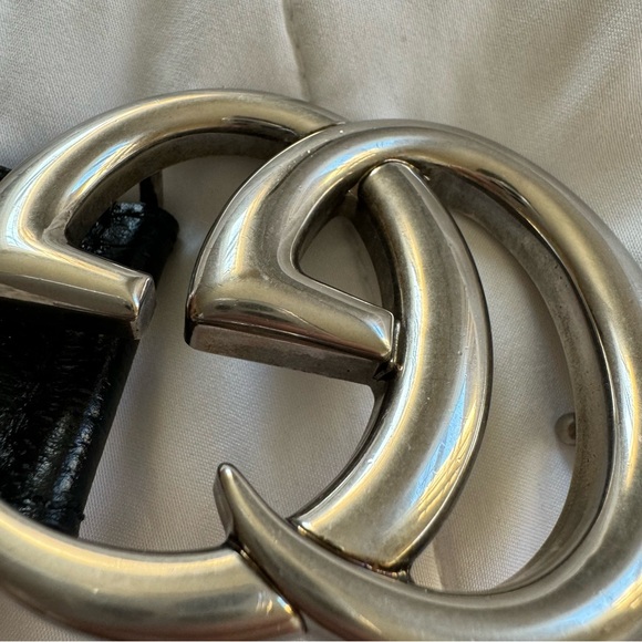 Gucci Authentic Unisex GG Marmont Black Leather Wide Belt Brass Buckle, Sz 80/32 - Picture 7 of 15